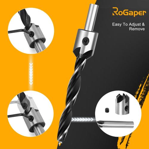 Countersink Drill Bit Set, 7Pcs Sinker Drill Bits M2 HSS, with 1/4 Standard Shank and Allen Wrench, Counter Sink Bit for Woodworking and Carpentry, Pilot Screw Hole Set