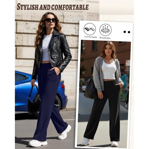 Neer 3 Pack Women's Lounge Pants Wide Leg Yoga Built in Drawstring High Waisted Casual Comfy Baggy Sweatpants with Pockets