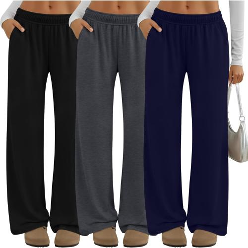 Neer 3 Pack Women's Lounge Pants Wide Leg Yoga Built in Drawstring High Waisted Casual Comfy Baggy Sweatpants with Pockets