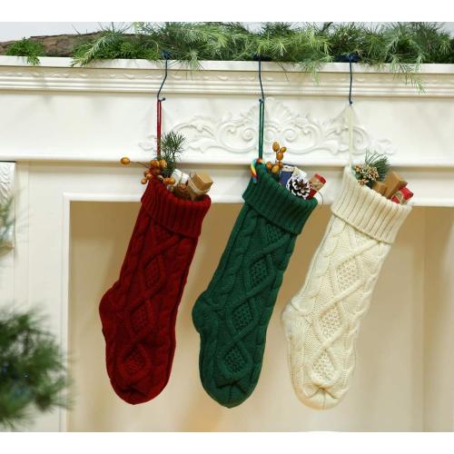 Fesciory 1 Pack Christmas Stockings 18 Inches Large Size Cable Knitted Stocking Gifts & Decorations for Family Holiday Xmas Party, Green 18in