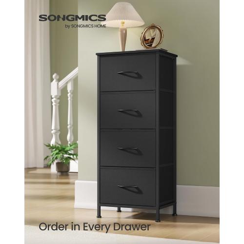 SONGMICS BELLAH Collection - Dresser for Bedroom, Chest of Drawers, Storage Organizer Unit, Closet, Entryway, Steel, 4 Drawers, Modern, Ink Black and Ebony Black ULGS314B01S