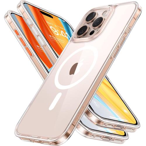 TORRAS for iPhone 16 Pro Case Diamond Clear | Compatible with MagSafe, Military Grade Drop Protection, Stronger Magnetic, Shockproof Airbag, Color Button, Slim Anti-Yellowing Anti-Scratch Transparent