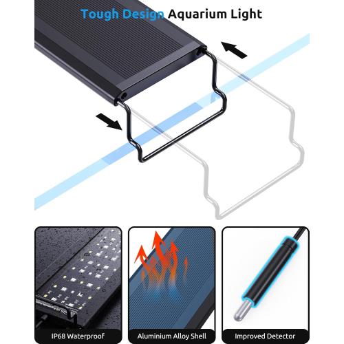 SEAOURA Aquarium LED Light with Thermometer, 48-54in Full Spectrum Lights for Fish Tank, 24/7 Programmable with Power Off Memory, WRGB Custom, 20 Level Dimmable Brightness for Freshwater Aquariums