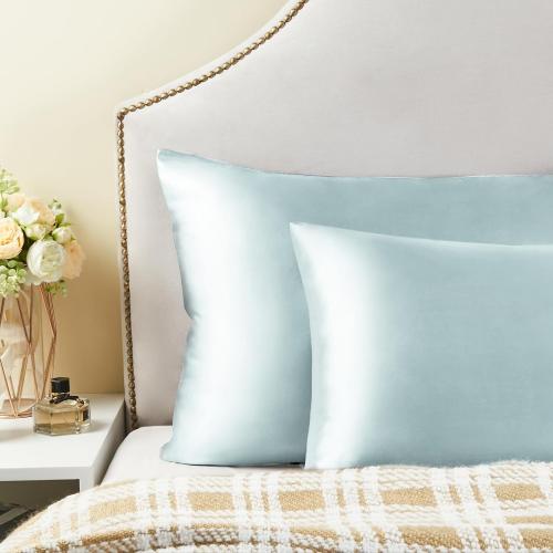 BEDELITE Satin Pillowcase for Hair and Skin, Super Soft and Cooling Similar to Silk Pillow Cases 2 Pack with Envelope Closure, Gift for Women Men(20x26 Standard Size, Stone Blue)