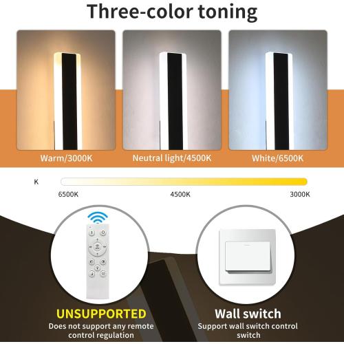 47inch Modern Wall Sconces, Long Linear Outdoor Wall Lights, 3 Color 3000K/4500K/6000K, IP65 Waterproof, Black Exterior Wall Light Fixture for House, Patio, Garage, Garden, House