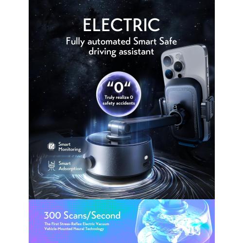 LISEN Electric Retractable Car Phone Mount, iPhone Vacuum Electric Suction Cup Phone Mount, Suction Cup Magnetic Phone Holder