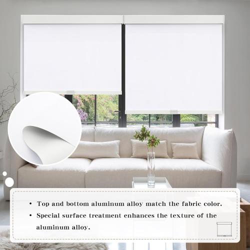 Cordless Blackout Roller Shades Blinds for Windows Free-Stop,Pull Down Room Darkening with Valance,Thermal Insulated Woven Fabric Window Door Blinds for Home,Office,White 49 W x 72 L
