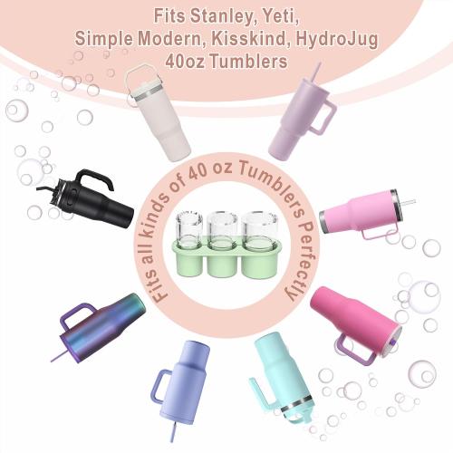 2pc Tumbler Ice Tray for Stanley/Yeti/Simple Modern etc. 30-40oz Tumblers, Silicone Ice Cube Tray for Tumblers with Bin and Lid, Pink