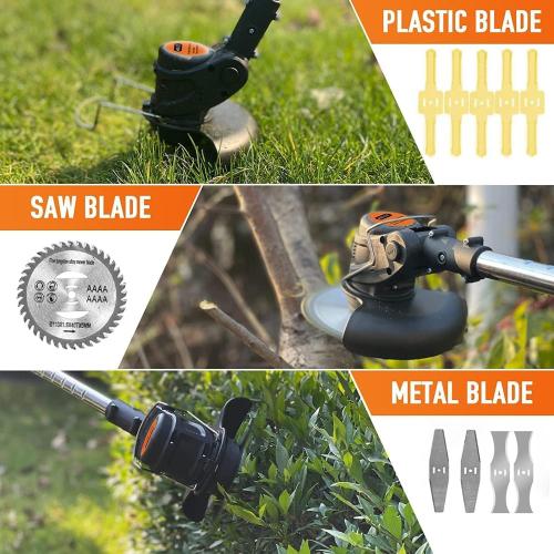 Electric Weed Wacker Cordless with Wheels,21V Battery Powered Weed Wacker 3-in-1 Grass Trimmer/Brush Cutter/Edger, 2pcs Batteries&4 Types Blades, Lightweight, Low Noise for Thick Weeds&Yard Garden