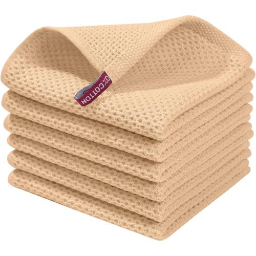Homaxy 100% Cotton Waffle Weave Kitchen Dish Cloths, Ultra Soft Absorbent Quick Drying Dish Towels, 12 x 12 Inches, 8-Pack, Apricot
