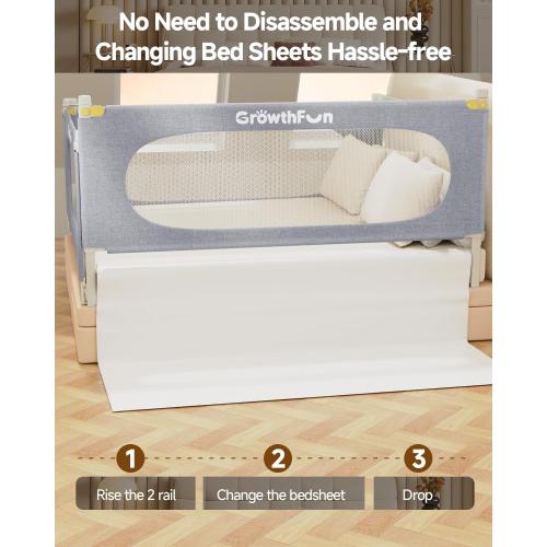 3-Piece Queen Size Bed Rail for Toddlers, Baby Bed Rail Guard with Height Adjustable Toddlers Bed Rail, Kids Safety Bed Rail for Queen Size Bed (78.7x78.7x58.6 - Grey)