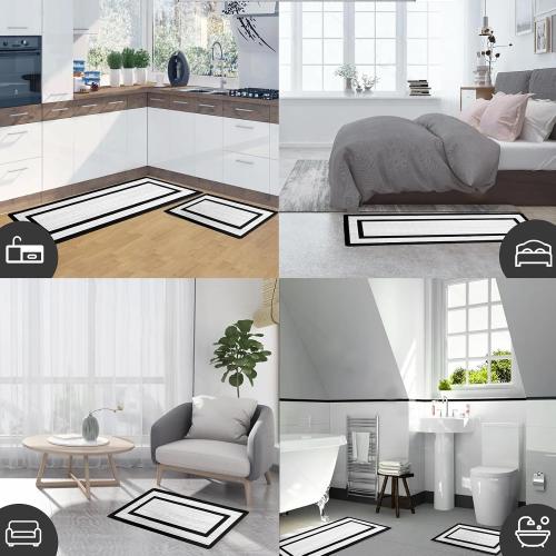 2Pcs Kitchen Anti-Fatigue Rugs 2 Size Non-Slip Kitchen Entryway Mat Waterproof Kitchen Mats Easy to Clean Kitchen Rugs for Kitchen Floor Office (Black, S & L)