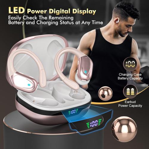 Pink Wireless Earbuds Bluetooth Headphones 80hrs Playback Ear Buds Power Display with Noise Canceling Mic Headsets for Sports/Workout/Running