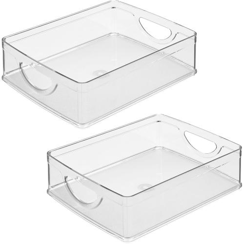 iDesign Plastic Stackable Pantry Bin - Storage Bin with Handles for Cabinets or Fridge - Set of 2 - Clear