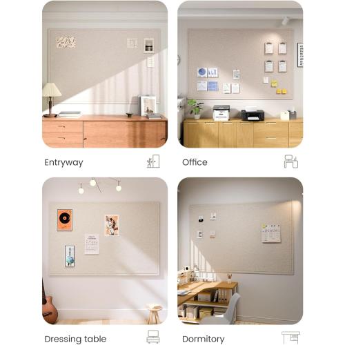 Fluxynara Large Bulletin Board, 70.8 x 47.2 Cork Board Alternative with 48 Safe Removable Adhesive Tabs, Foldable Felt Pin Board for Home Office, Classroom, Bedroom,Entryway for Walls—Oatmeal