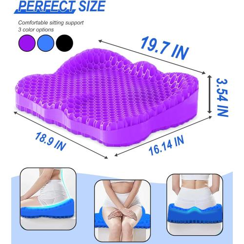 Thicken 19.7in Seat Cushion, Gel Seat Cushion for Long Sitting–Office Chair, Wheelchair, Car Pad, Large Cooling Support Pad for Back Pain, Sciatica, Tailbone Pain Relief