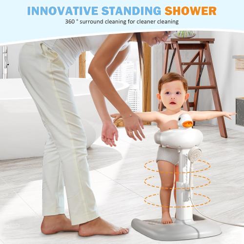 Adjustable Height Baby Shower Stand with Anti-Slip Base, Bath Shower Standing Support, Portable Bath Helper