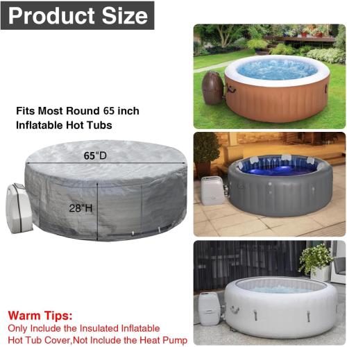 UCEDER Insulated Inflatable Hot Tub Cover,Round Spa Cover with External Heater/Pump Install Door Design,Energy-Saving and Eco-Friendly Spa Thermal Protection (Silver, 65 D x 28 H)