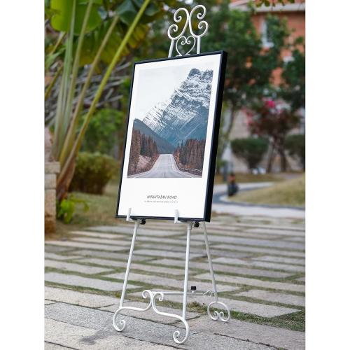 Metal Free Standing Adjustable Display Stand Scroll Easel with Chain Support, White Easel Stand for Sign, Wedding, Picture Frame. (No Installation Required)