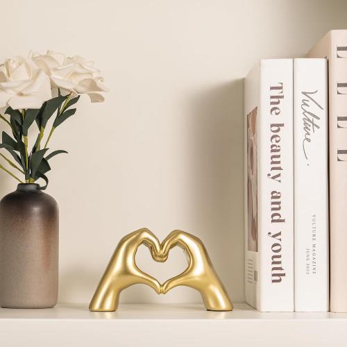 Gold Decor Living Room - Small Shelf Decor Aesthetic - Heart Hands Sculpture - Teen Girls Bedroom Knick Knacks - Cute Home Shelves Accent - Table Statue Love Decorations Gifts (Gold)