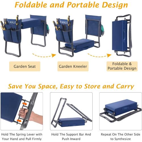 Patented Garden Kneeler and Seat Heavy Duty, Upgraded Garden Bench with Thicker Wider Soft Detachable Kneeling Pad, with 2 Tool Store Pouches, Nice for Mother Father Gardeners