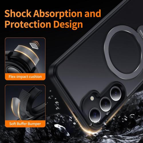 for Samsung Galaxy S24  Plus Case,Compatible with Magsafe,with 360°Rotatable Magnetic Ring Stand [Wireless Charging],Matte Translucent Slim Soft Edge Phone Kickstand,Black