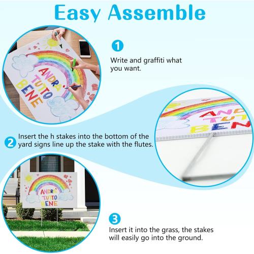 Blank Yard Signs with Stakes, Remiawy Custom Yard Sale Sign 17x12 Inch 4 Pack Corrugated Plastic Double Sided for Outdoor Lawn, Estate Garage, Open House, Birthday Decoration