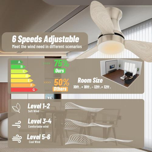 30 Inch Flush Mount Ceiling Fan with Light - Small Ceiling Fan with Light for Bedroom/Kids Room/Small Room - Low Profile Design - Indoor/Outdoor Use - 3 Blades Gray