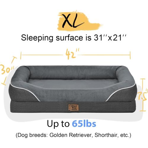 Washable Orthopedic Large Dog Bed - Removable Orthopedic Foam Dogs Beds with Bolsters Waterproof Large Dog Bed and Non-Slip Bottom Extra Large Dogs Beds Sofa