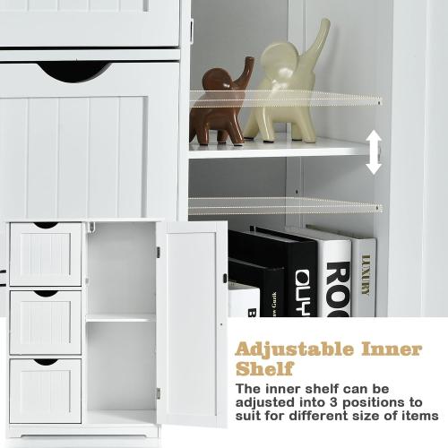 Wooden Freestanding Cabinet w/Adjustable Shelf, 3 Drawers & 1 Door, for Bathroom, Living Room, Entryway & Kitchen