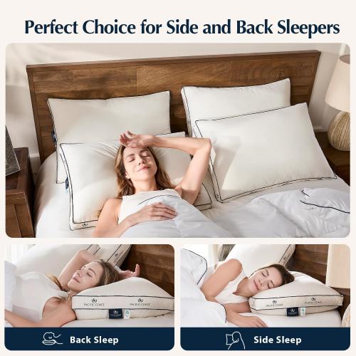 Pacific Coast Goose Feather and Down Pillows, Queen Size Set of 2, Gusseted Pillows, Bed Pillows for Sleeping, Good for Side and Back Sleepers, 100% Organic Cotton Cover