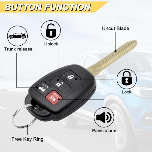 Key Fob Replacement for 2014-2017 Toyota Camry/ 14-19 Corolla/ 16-18 Tacoma Car Keyless Entry Remote Control, HYQ12BDM HYQ12BEL, 4 Buttons