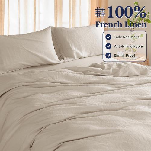Shilucheng 100% Linen King Duvet Cover Set, Luxury Pure Natural French Flax Linen Duvet Cover with Zipper Closure & Corner Ties, Cooling Breathable Comforter Cover 3 Piece (Linen)