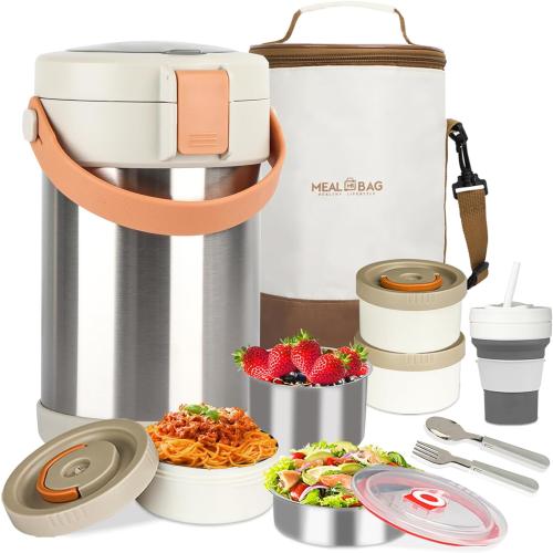 67oz Adults Thermo for Hot Food Kit 2L 9.06in 3 Layer Stainless Steel Vacuum Soup Food Thermo Hot Food Jar Bento Box for Men, Women, Suitable Insulated Lunch Box for 12  Camping, Office & Travel Use