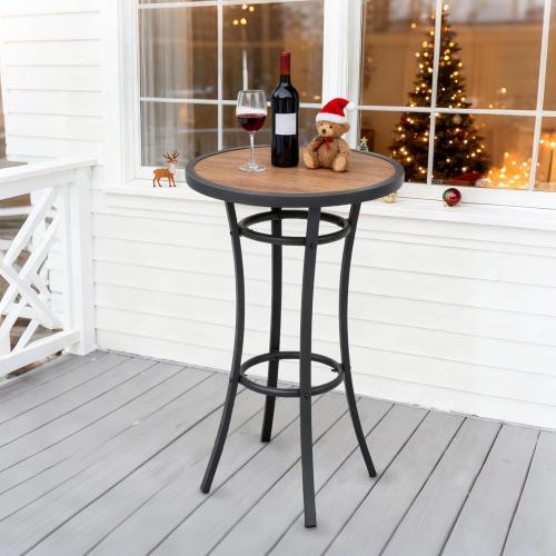 Bar Height Patio Table, 40-Inch Outdoor Pub Table Bistro Table with Wooden-Like Table Top & Metal Frame