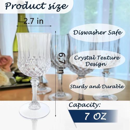 Plastic Wine Glasses, Plastic Goblets Vintage Style Cordial Unbreakable Drinking Glasses, Reusable Drinkware for Wedding Reception, Grand Event Party Supplies, Easter (24, Transparent)