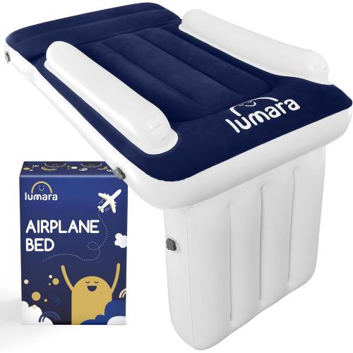 LUMARA Toddler Airplane Bed - Inflatable Airplane Bed for Toddlers, Plane Baby Mattress for Kids - Blow Up Air Mattress for Child Flight Sleep with Safety Belt, Innovative Valves, No Pump Needed