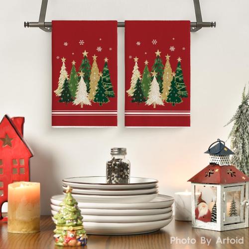 Artoid Mode Red Xmas Tree Star Christmas Kitchen Towels Dish Towels, 18x26 Inch Farmhouse Snowflakes Decoration Cleaning