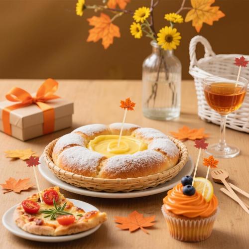 Fall Thanksgiving Cocktail Picks, 200 Pcs Maple Leaves Cocktail Toothpicks, Fancy Bamboo Toothpicks Skewers for Appetizers Charcuterie Food Fruit Drinks AutumnThanksgiving Themed Party Decor Supplies