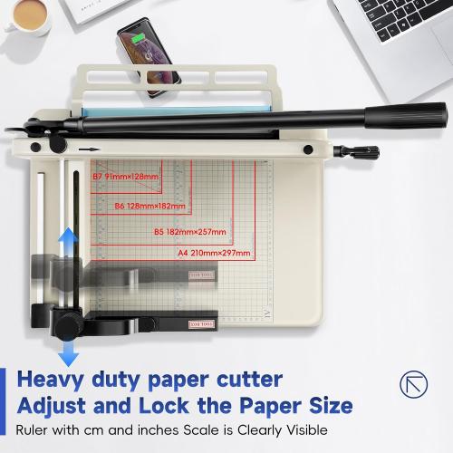 12 Inch Guillotine Paper Cutter Heavy Duty,Paper Cutter Heavy Duty for A4 Paper, 400 Sheet Capacity,White Paper Cutter Heavy Duty for Office Home School
