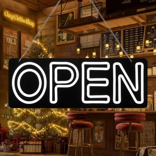 32x12 Extra Large LED Open Signs for Business, Apanibu 2 Lines Unique Design Super Bright Neon Open Sign with Chain, 5 Levels Adjustable Brightness for Retail Shop Window Salon Restaurant (White)