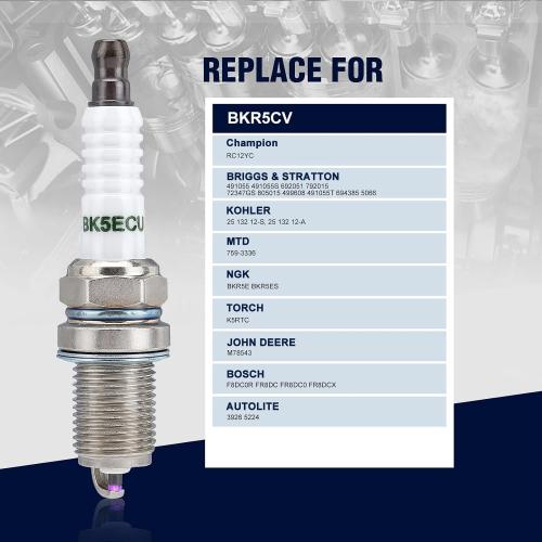 RC12YC Spark Plug for Brigg 491055T 491055S 491055 692051 792015 kohler 12 132 02-S Champion RC12YC Spark Plug (2 PACK)