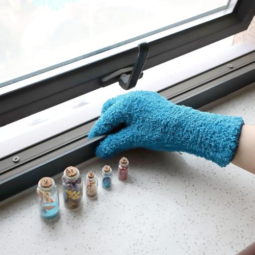 Patelai 2 Pairs Microfiber Gloves for Plants,Blue, Grass Green,X-Large | Plant Dusting Gloves Leaf Cleaning Gloves Mittens for Indoor Plants, Blinds, Furniture, House, Cars, Blinds