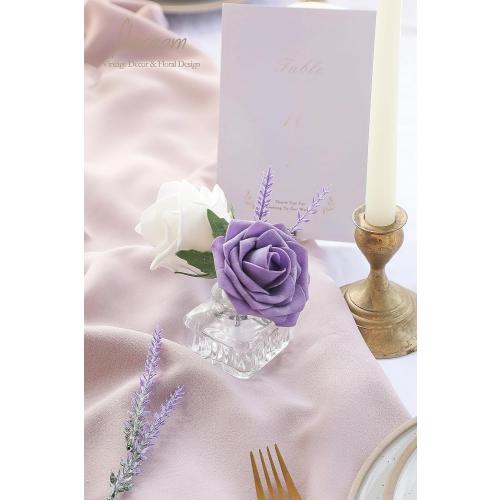 Floroom Artificial Purple Lavender, 4 Bushes Flocked Fake Lilac Flower for Wedding Bouquet DIY Table Centerpieces and Floral Arrangement Decoration