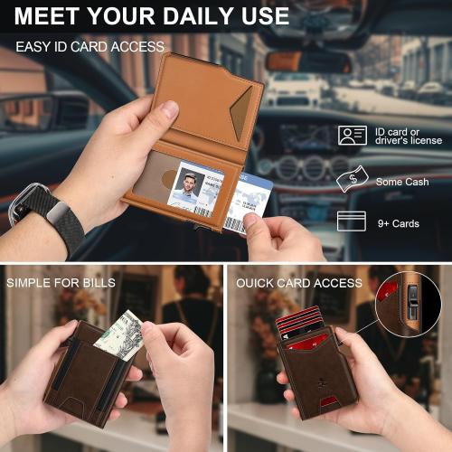 Wallet for Men Wallet with Slim Pop Up Card Holder 9-13 Cards, Bifold Minimalist Smart Wallet RFID Blocking Credit Card Holder with ID Window & Stretchable Cash Slot Compact Metal Aluminum Card Case