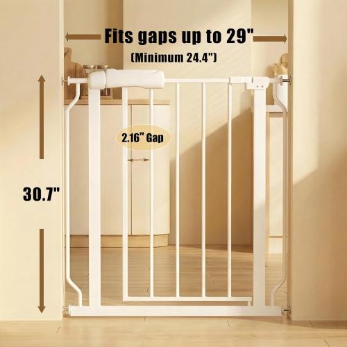 Narrow Baby Gate 24.4-29 Inch Wide Stairs Tension Pet Dog Gates Indoor for Doorways No Drilling Pressure Mounted Metal Pet Gates for Kids