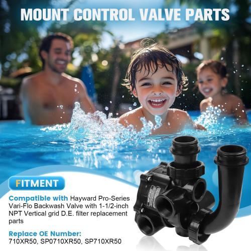BLACK SP0710XR50 Backwash Valve Coupling Compatible with Hayward Pro-Series Vari-Flo Vertical Grid DE Filters, 6-Position Reverse Multiport Valve Coupling with 1-1/2-inch NPT Ports