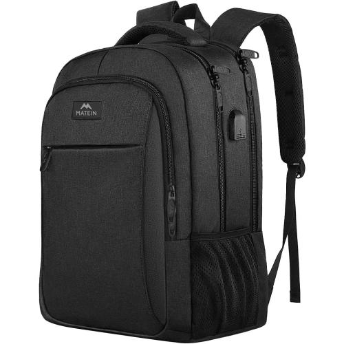 MATEIN Business Laptop Backpack, 15.6 Inch Travel Laptop Bag Rucksack with USB Charging Port, Water-Resistant Bag Daypack for Work College Computer Men Women Backpack, Black