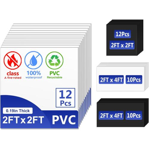 Premium PVC Smooth Drop Ceiling Tiles 2ft x 2ft - Waterproof, Fire-Rated, Washable, Drop in Installation - No Rot, No Sag, 12-Pack Cover 48 Sq. Ft, White