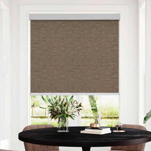 Size  23 W x 72 H Color brown Persilux Free-Stop Cordless 100% Blackout Roller Shades for Indoor Windows, Natural Woven Fabric UV Protection Privacy Thermal Insulated Roller Window Shades for Home, Bedroom, Brown 23 W x 72 H